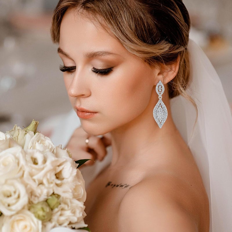 Sanfenly Clip On Earrings Women Dangle, Large Long Dangling Non Pierced Earrings Elegant Formal Big Bling Rhinestone Crystal Simulated Diamond Clip Earrings for Women Non Pierced Ears - Image 3
